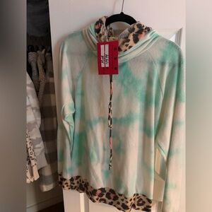 Zoe + Liv Mint Tie-Dye Hoodie with Leopard Accents